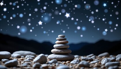 Obraz premium Nighttime Rock Pyramid Under Starry Sky