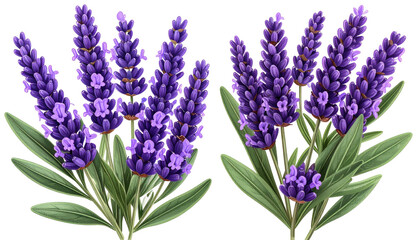 Naklejka premium Two clusters of blooming, vibrant purple lavender flowers