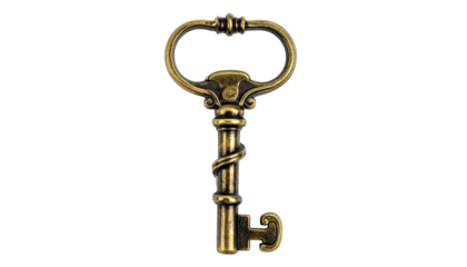 Ornate brass key, twisted stem on dark background