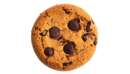 Round chocolate chip cookie on a black background