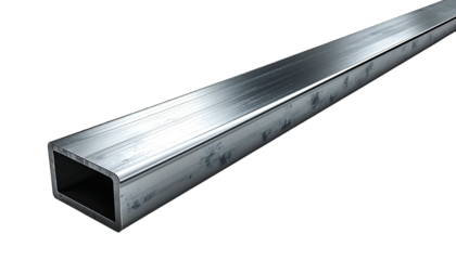 Metal rectangular tube, perspective view, against black