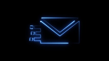 Glowing blue neon envelope icon animation digital communication concept abstract technology background with data - Powered by Adobe