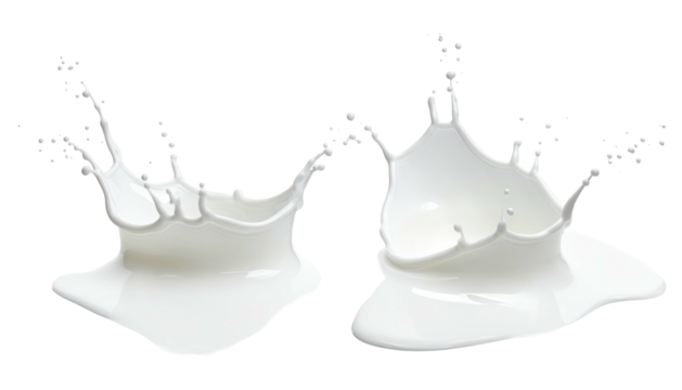 Two white liquid splashes isolated on a black background