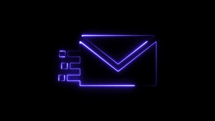 Digital envelope icon glowing neon purple lines on black background abstract communication technology concept - Powered by Adobe