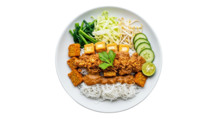 Overhead composition capturing Indonesian ketoprak, a culinary masterpiece