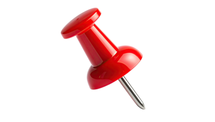 Single, shiny, scarlet thumbtack on black background