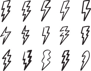 Hand drawn lightning bolt icons electricity storm