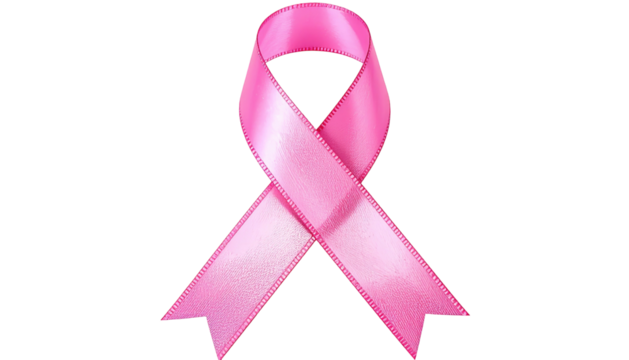 Pink ribbon awareness symbol, satin-like texture, plain black backdrop