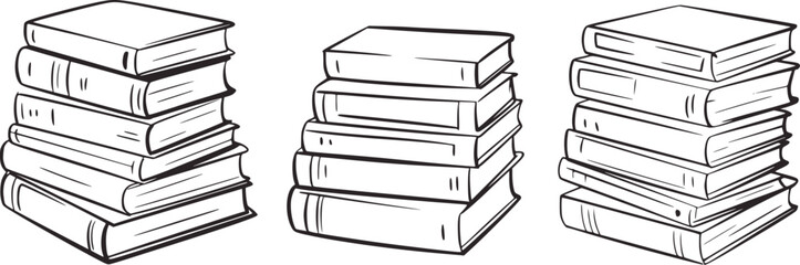 Stacks of books sketch illustration black