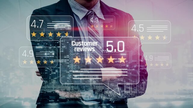 Customer centric review and rating system support product review, digital rating concept, and customer give good trust by visualizing people choice through stars and feedback content technology Marrow