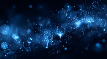Dynamic digital network with glowing blue hexagons and particles, perfect for technology and innovation concepts