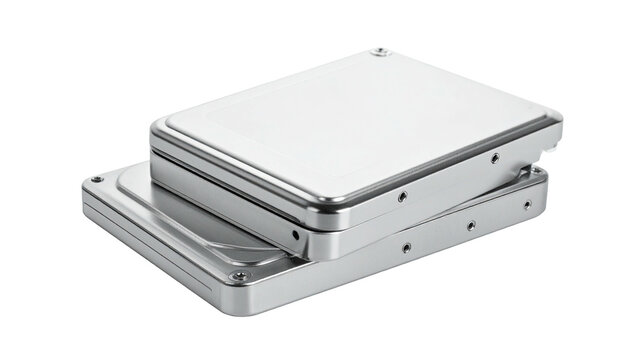 Stacked, shiny silver hard drives isolated against a black backdrop