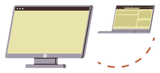 Desktop computer transitioning into a laptop, representing portability, technology shift, and mobility. Ideal for innovation, adaptability, connection, communication, data transfer efficiency