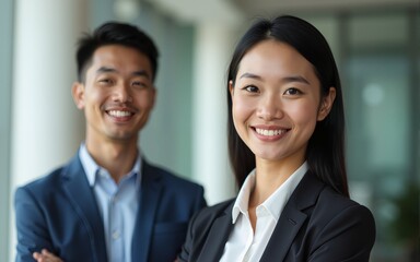 Young Asian business man and woman. High quality