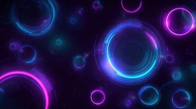 Dynamic neon circles pulsate with vibrant energy, creating a futuristic, tech-inspired abstract background for modern design - Powered by Adobe