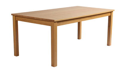 Plain wood table, rectangular, four legs. Simple furniture