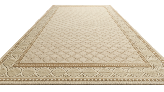 Beige rug, woven, geometric, border, neutral calm style, isolated transparent Background
