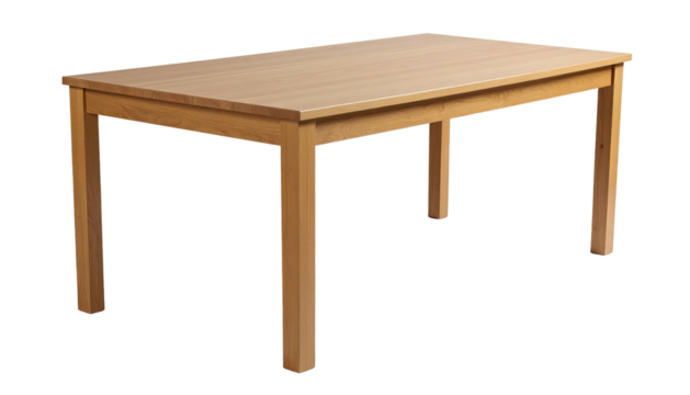 Plain wood table, rectangular, four legs. Simple furniture