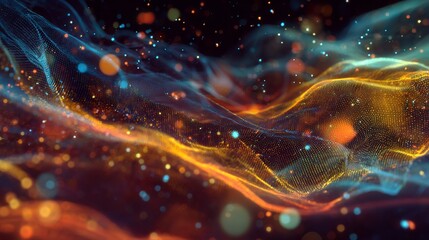 Fototapeta premium Dazzling abstract digital wave flow with vibrant glowing particles, creating a futuristic, dynamic, and energetic visual experience