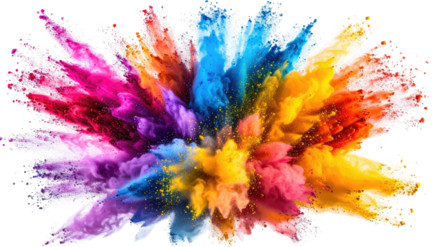 Vibrant, colorful explosion resembling pigment or powder cloud