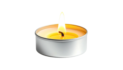 Lit tea light candle with warm glow