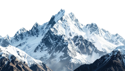 Majestic snow-capped mountain peaks against a dark sky.