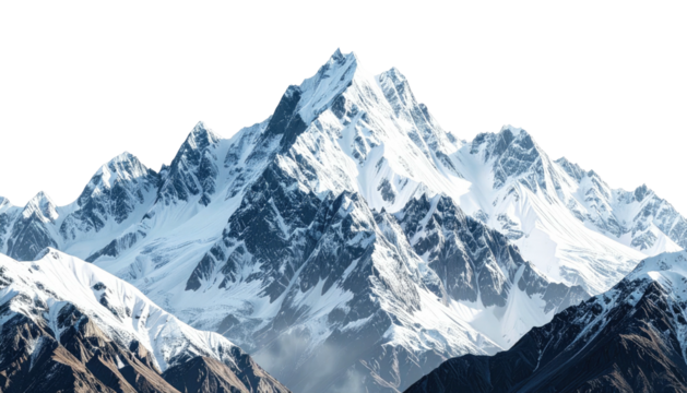 Majestic snow-capped mountain peaks against a dark sky.