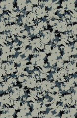 Abstract solid vector textile design, arrangement with small monochrome silhouette flower, all-over seamless pattern with gray and cream tone color illustration, digital image printing factory