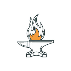 Stylized blacksmith anvil with a bright orange flame on top.