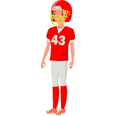 Young American Football Player Wearing Red Jersey Number 43 White Pants and Red Helmet Ready for Game on Transparent Background
