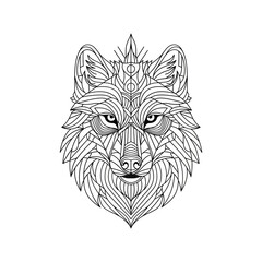 Intricate Line Art of a Wolfs Head.