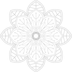 Detailed floral mandala design for coloring book art therapy