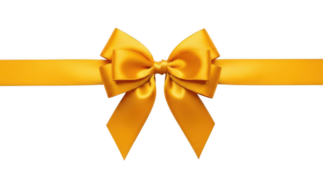 Gold ribbon bow isolated on transparent background