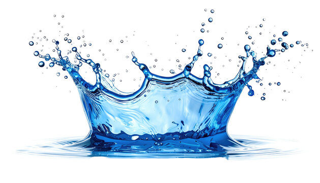 Water droplet impact, crown-shaped splash against black