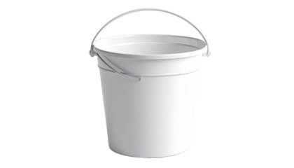 White bucket with a metallic handle, on a black background