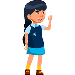 Young Asian Girl In School Uniform With Braided Hair Gesturing OK Sign With A Smile On Her Face Isolated On White Background