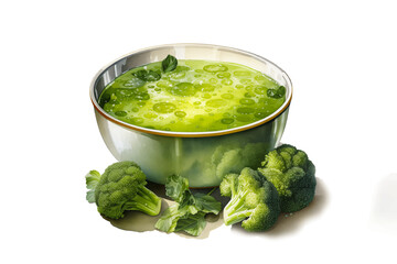 fresh green broccoli in a bowl for healthy organic food concept on white isolated background