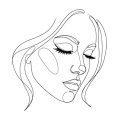 Minimalist line art drawing of a womans face with closed eyes, conveying a sense of peace and introspection