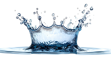 Water splash, blue liquid crown on black