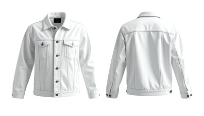 White denim jacket's front and back view, isolated on black