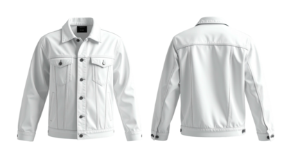 White denim jacket's front and back view, isolated on black