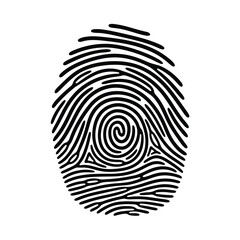 A black and white fingerprint graphic