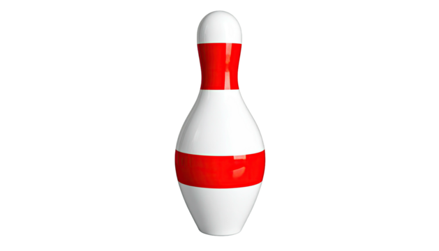 A white bowling pin with red stripes