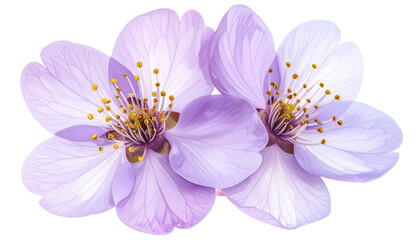Pair of soft violet blossom flowers with yellow stamens