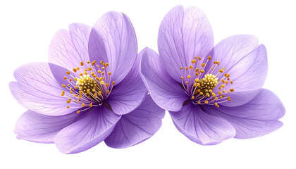 Two lavender-hued, detailed blossoms, center-focused