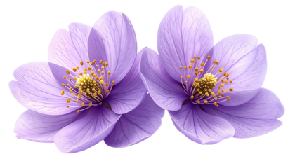 Two lavender-hued, detailed blossoms, center-focused