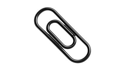 Glossy, dark paper clip angled on stark, black background