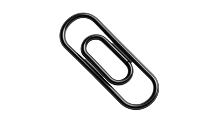 Glossy, dark paper clip angled on stark, black background