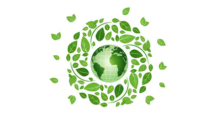 Green earth surrounded by leaves promoting environmental awareness and sustainable practices for a healthier planet and future generation on transparent background