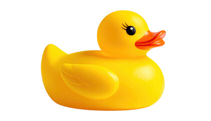 Bright yellow rubber ducky with orange beak and painted eyelashes